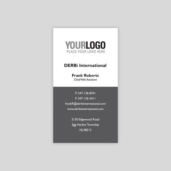 business card with logo placeholder and contact information