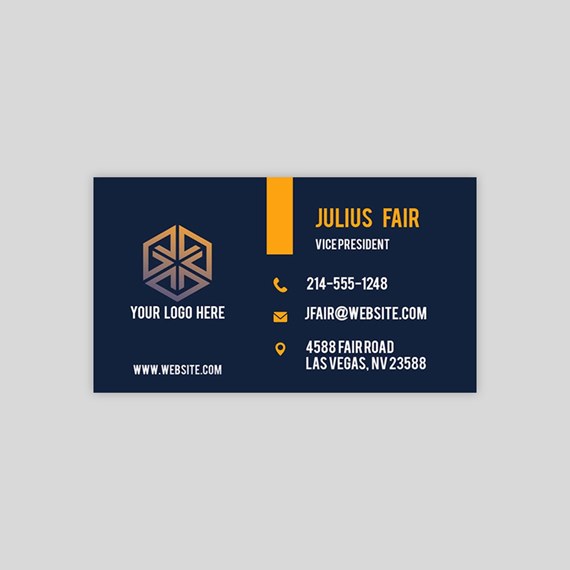 business card design with logo placeholder, contact details, and name area