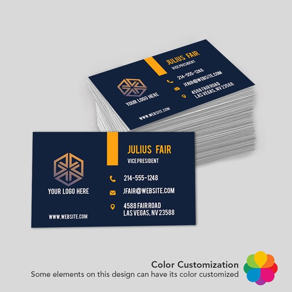 business card design with logo placeholder and contact information
