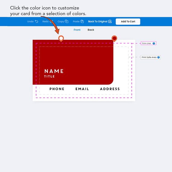 business card with customizable text area and placeholders