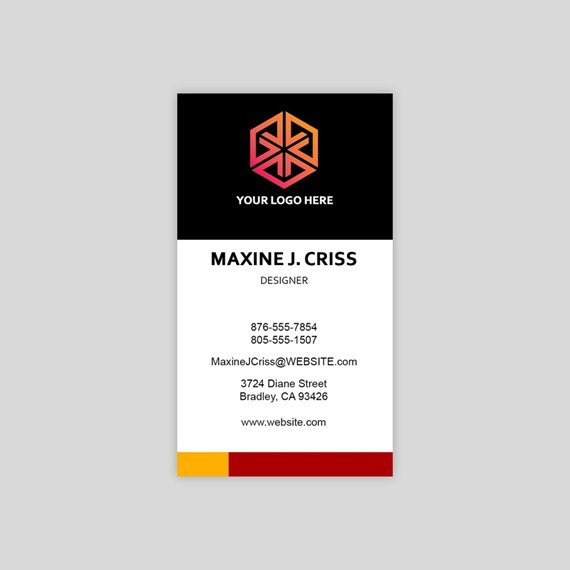 business card with logo placeholder and contact information