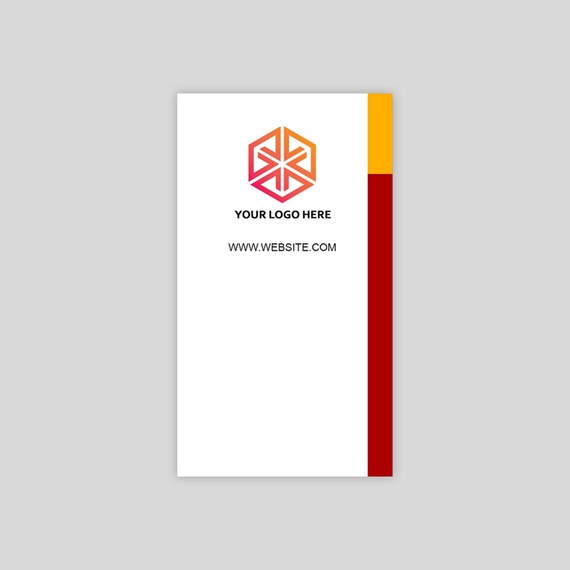 vertical card design with logo placeholder and website text