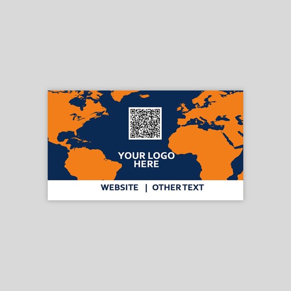 business card with world map, qr code, customizable logo area
