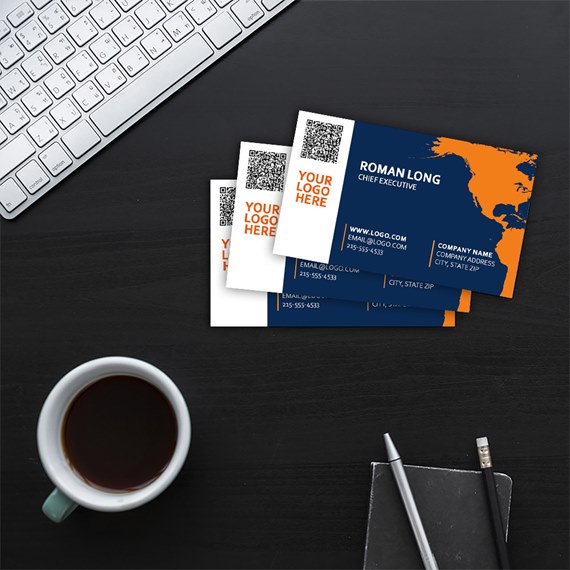 business cards with customizable text area and QR code