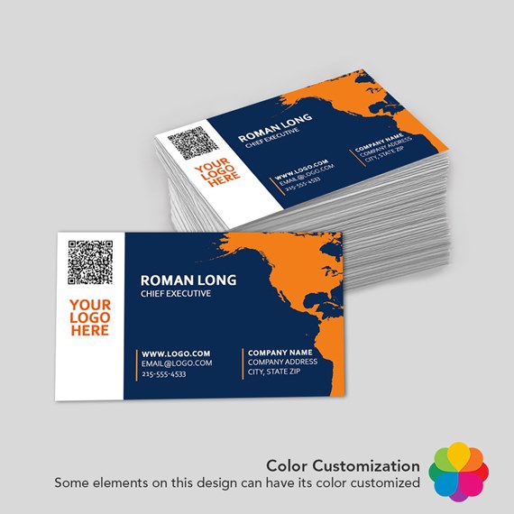 business card with customizable text area and QR code