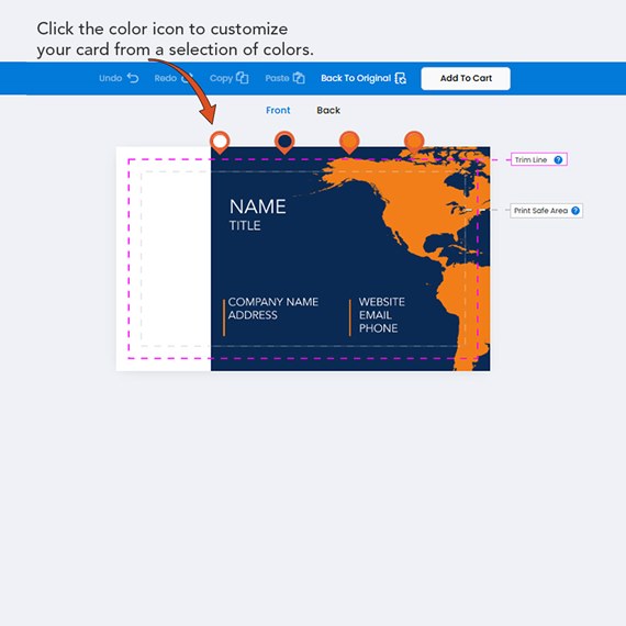 business card design with map and customizable text area