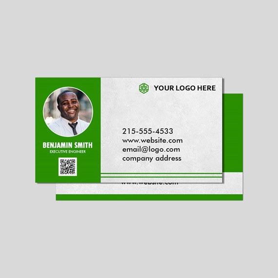 business card with photo area and contact information