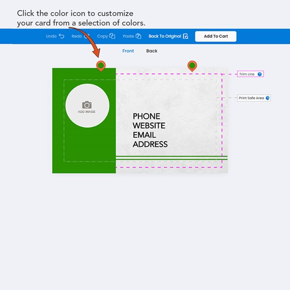business card with photo area and contact information text