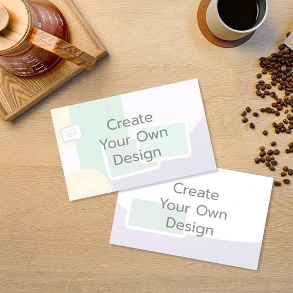 two cards with customizable text area and printed design