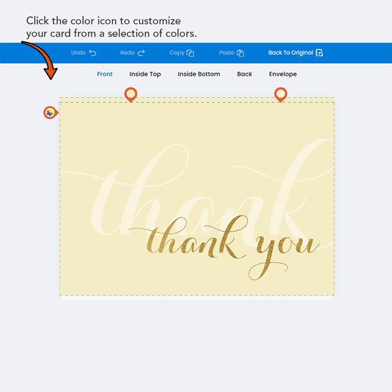 thank you card with gold script on yellow background