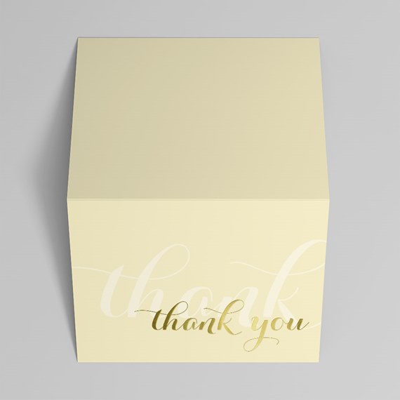 thank you card in yellow with gold foil text