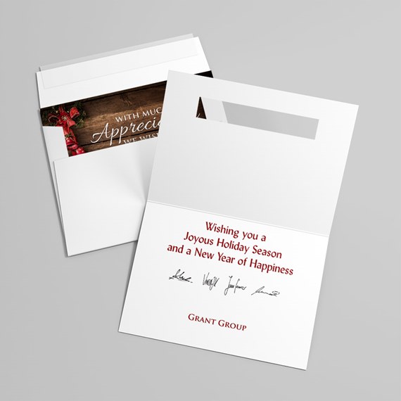 folded greeting card with floral design and customizable text area