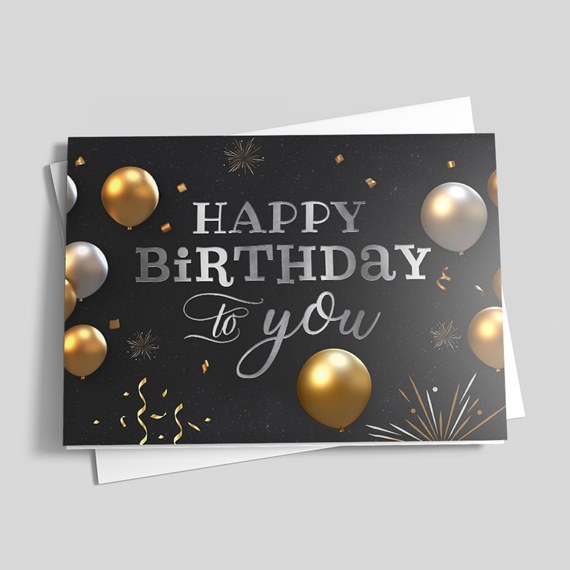 birthday card with balloons and confetti