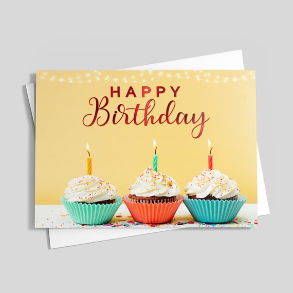 birthday card with cupcakes and text