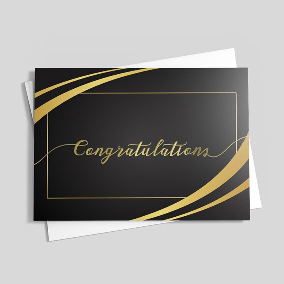 black card with gold design and gold foil text
