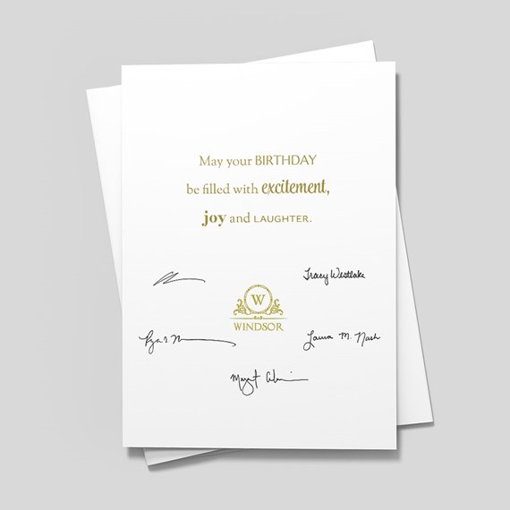 greeting card design with text and decorative emblem