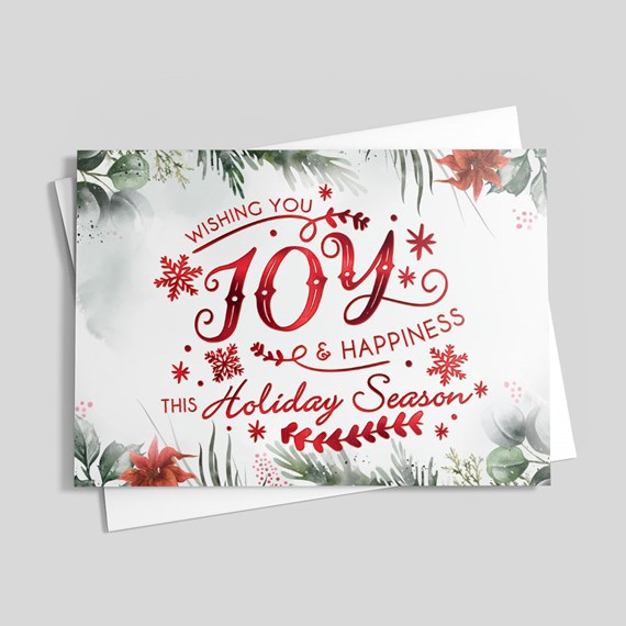 holiday card with decorative foliage and text