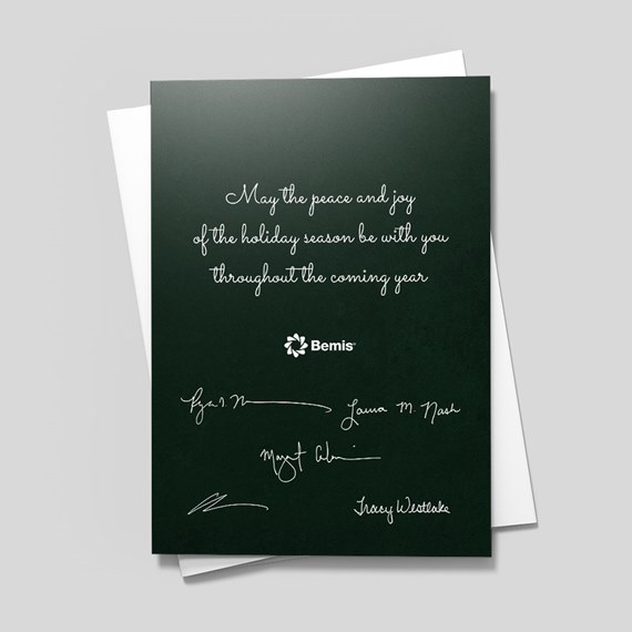 dark green backside of a holiday card