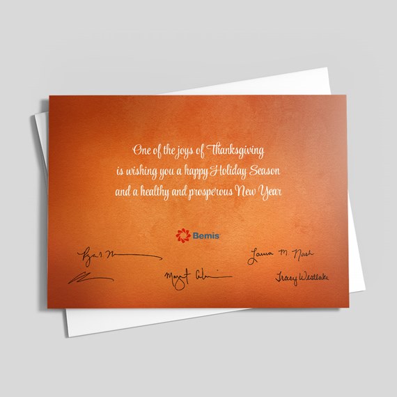 greeting card with orange background and white text