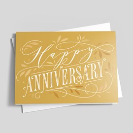Gold Leaves Anniversary Card