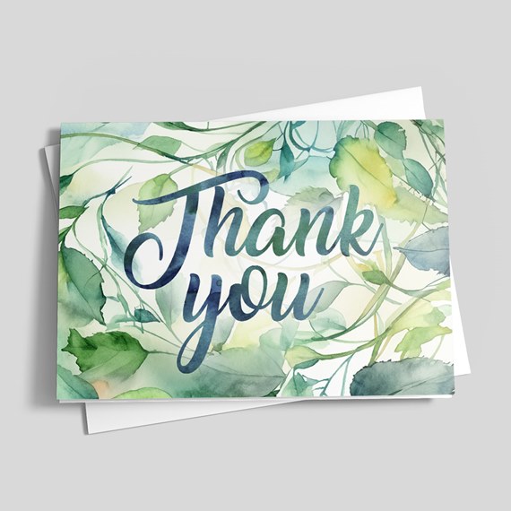 watercolor thank you card with leaves design