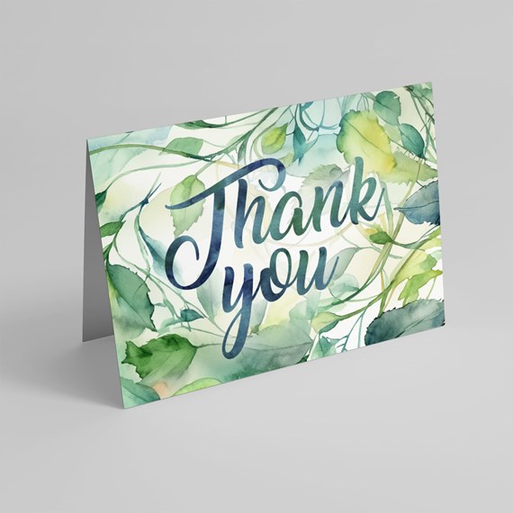 thank you card with watercolor leaves design