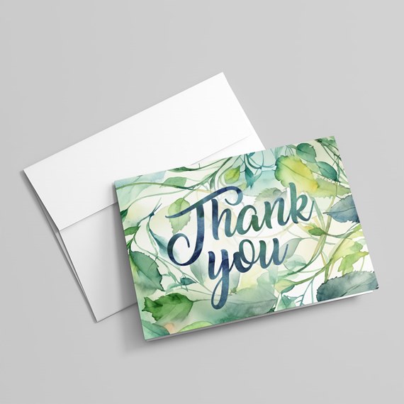 thank you card with watercolor leaves design