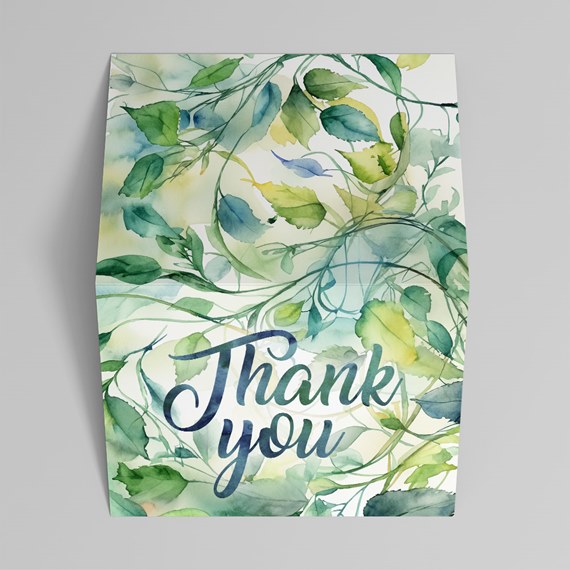watercolor thank you card with leaves design