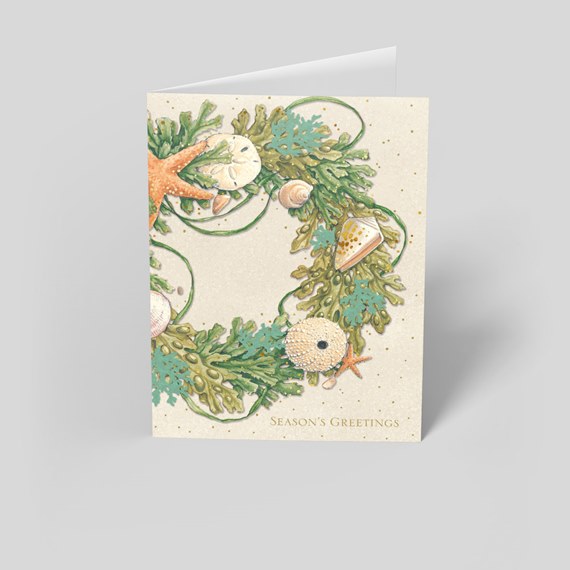 greeting card with sea-themed wreath design