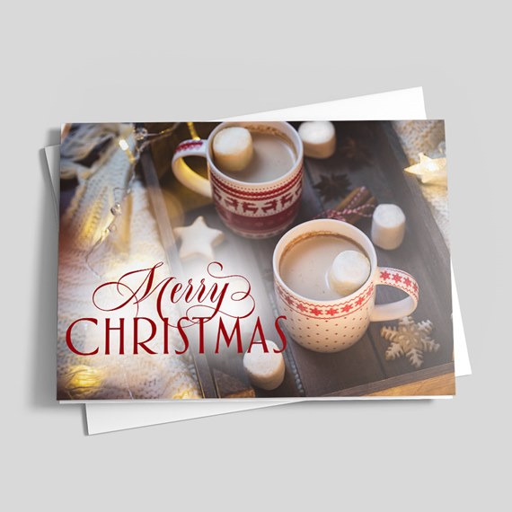 holiday card with mugs, photo area, customizable text area