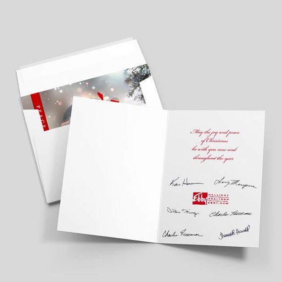 folded card with holiday design and greeting