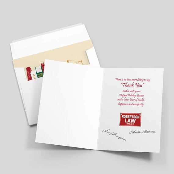 thank you card with logo placeholder and holiday greeting