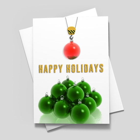 holiday card with ornaments and text
