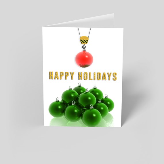 holiday card with ornaments and text
