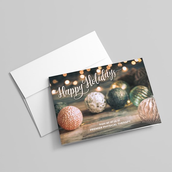 holiday card with ornaments and customizable text area