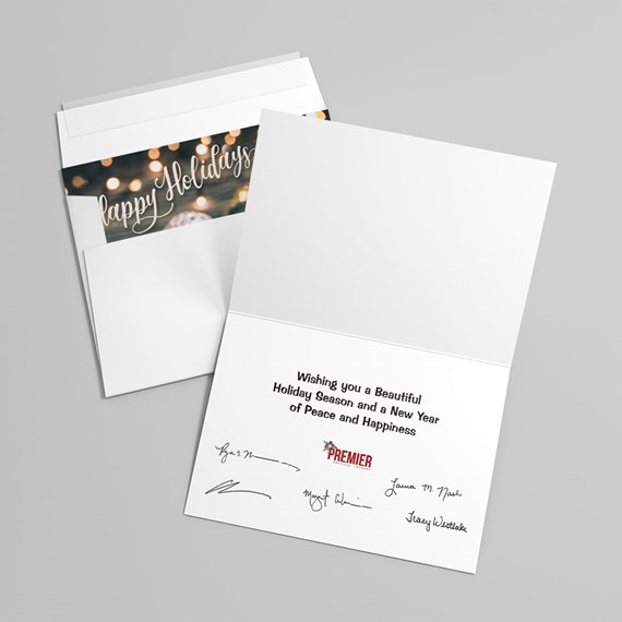 holiday card with customizable text area and photo placeholder