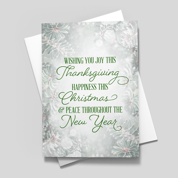 greeting card with festive text and snowy background