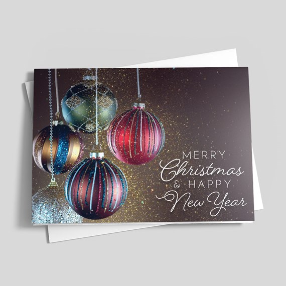Christmas card with ornaments and text