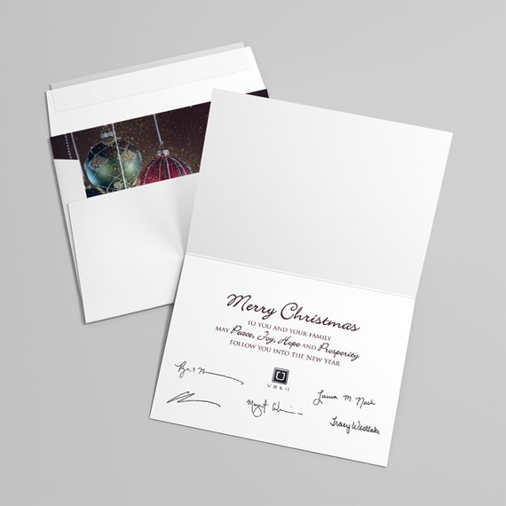 greeting card with Christmas ornaments design