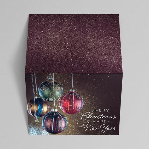 holiday card with ornaments and customizable text area