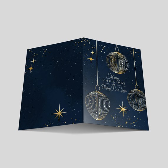 greeting card with ornaments and stars