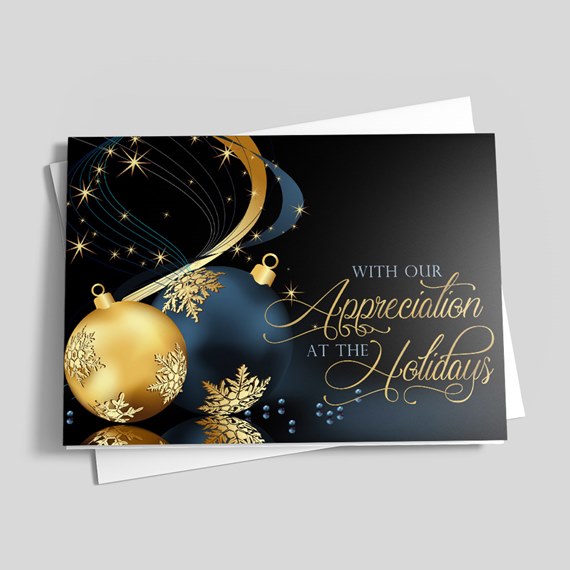 holiday card design with ornaments and text