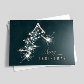 Gold Ribbon Tree Christmas Card