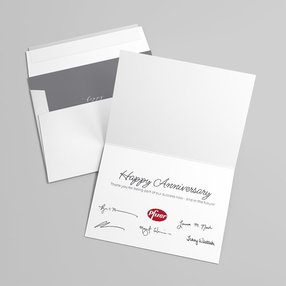 anniversary card with customizable text area and logo placeholder