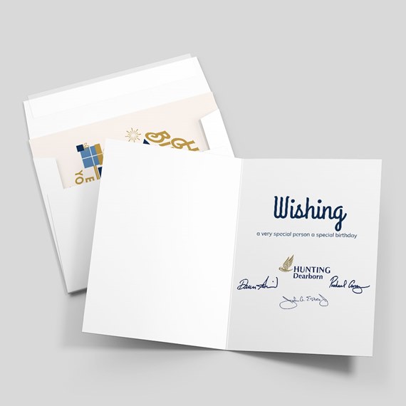 greeting card with customizable text area and printed signatures