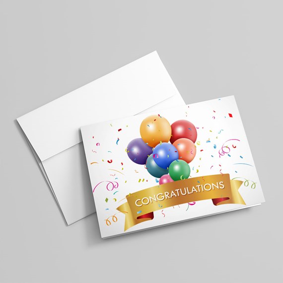greeting card with balloons and congratulations text