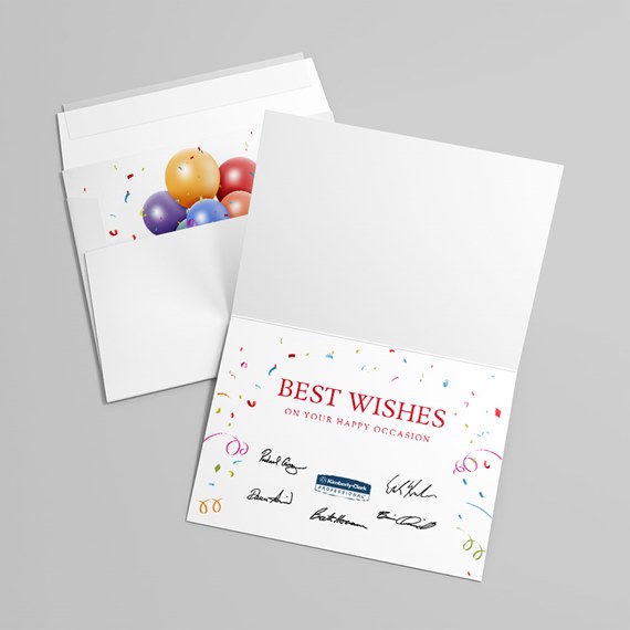 greeting card with balloons and confetti design