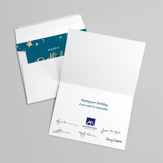 birthday card with customizable text area and logo placeholder