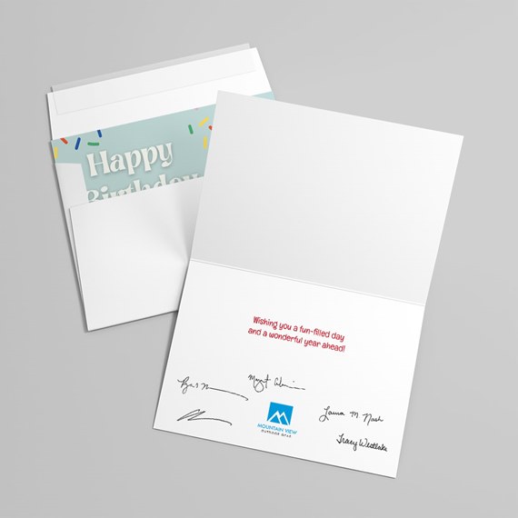 birthday card with customizable text area and logo placeholder