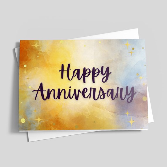 anniversary card with watercolor design and text